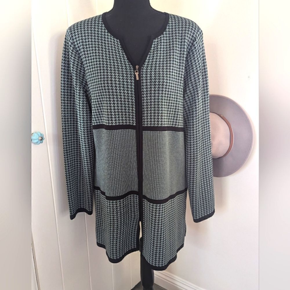 Misook Houndsooth Long Cardigan Lagenlook Quiet Luxury Classic XL
